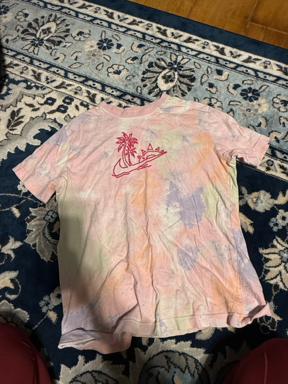 Tie-Dye Pastel Kids T-Shirt with Palm Tree Graphic